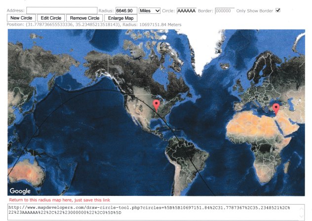 6646.902 World Radius Map from Temple Mount